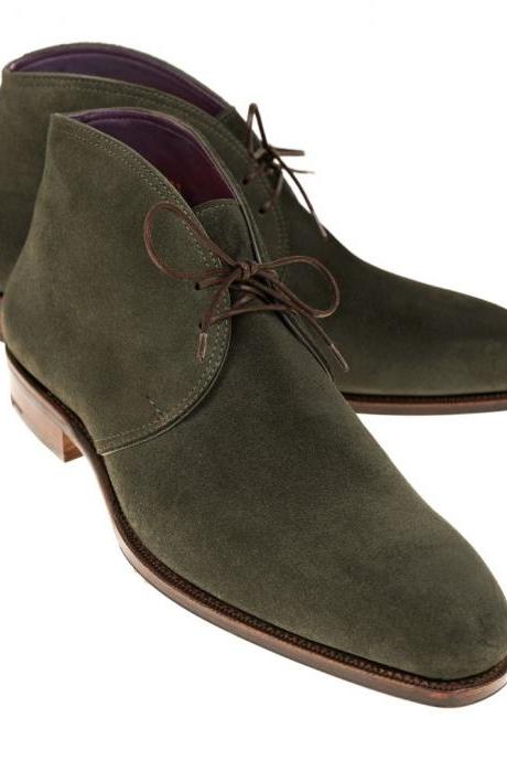 NEW HANDMADE LODEN SUEDE CHUKKA BOOTS For Men's
